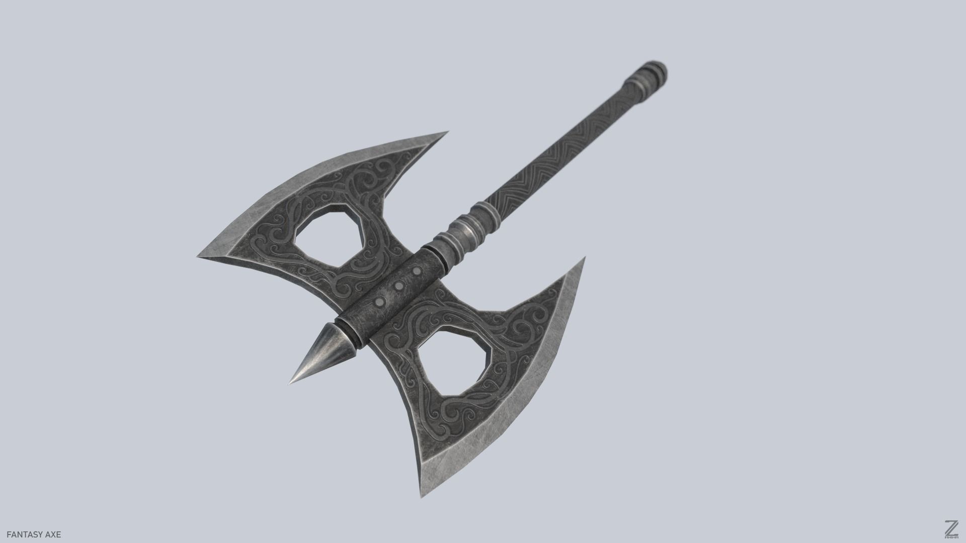 Fantasy axe Low-poly 3D model_6