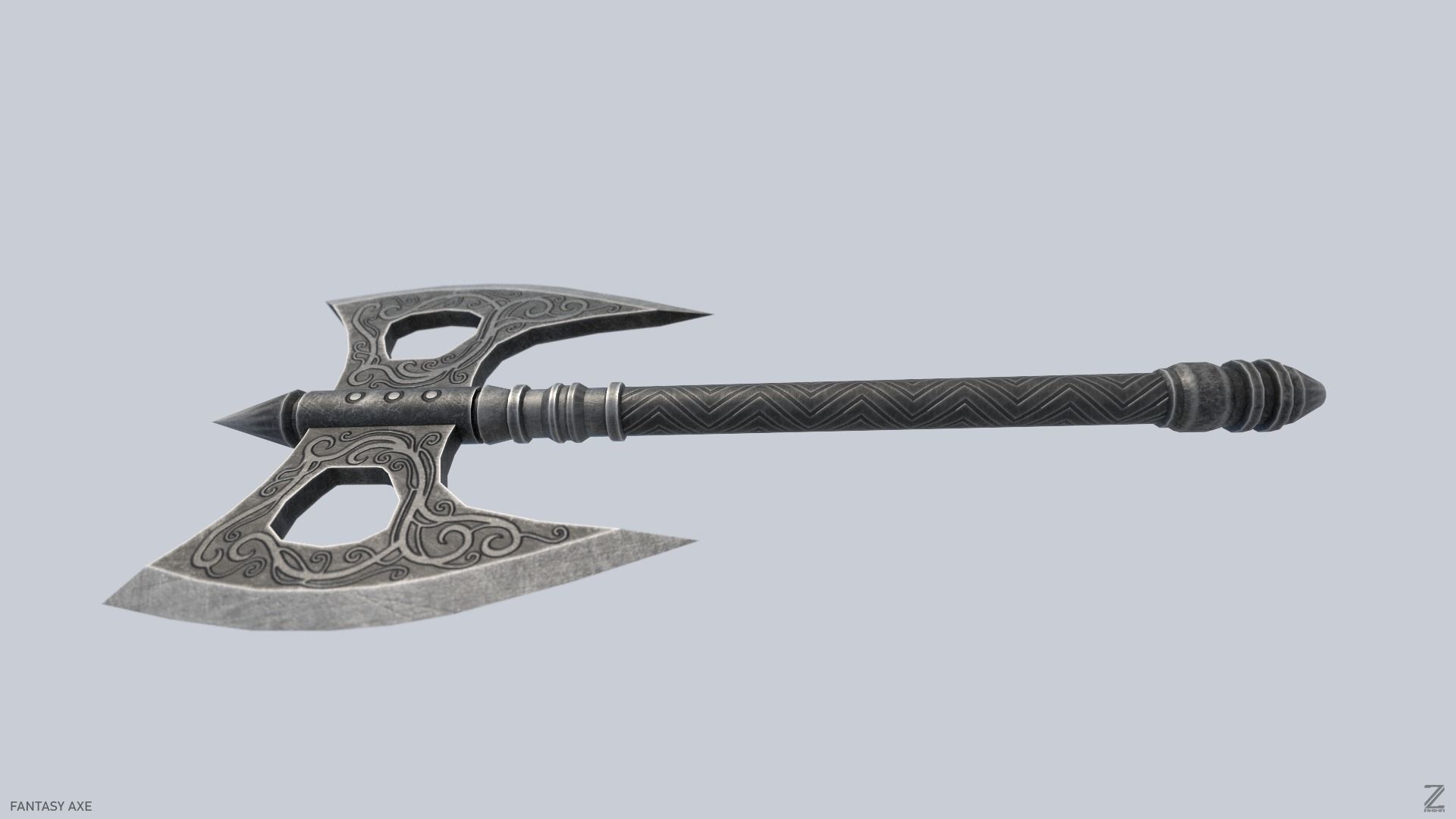 Fantasy axe Low-poly 3D model_5