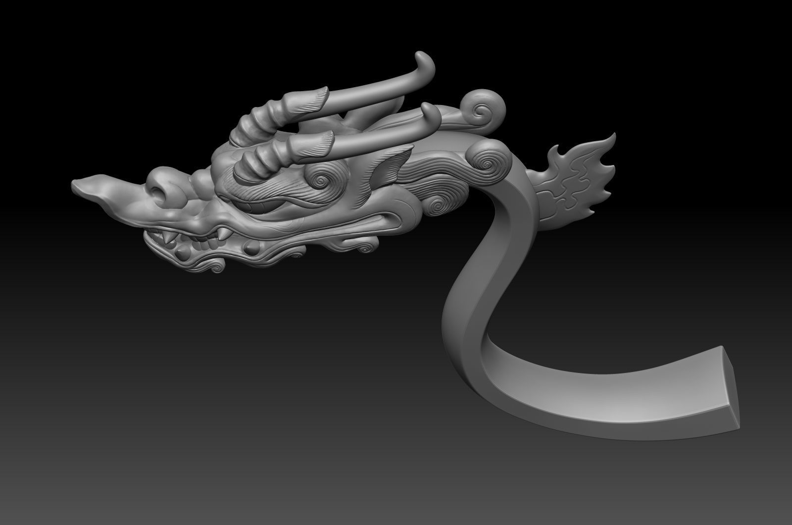 dragon head decorative crank handle decorative sculpture 3D print model_13