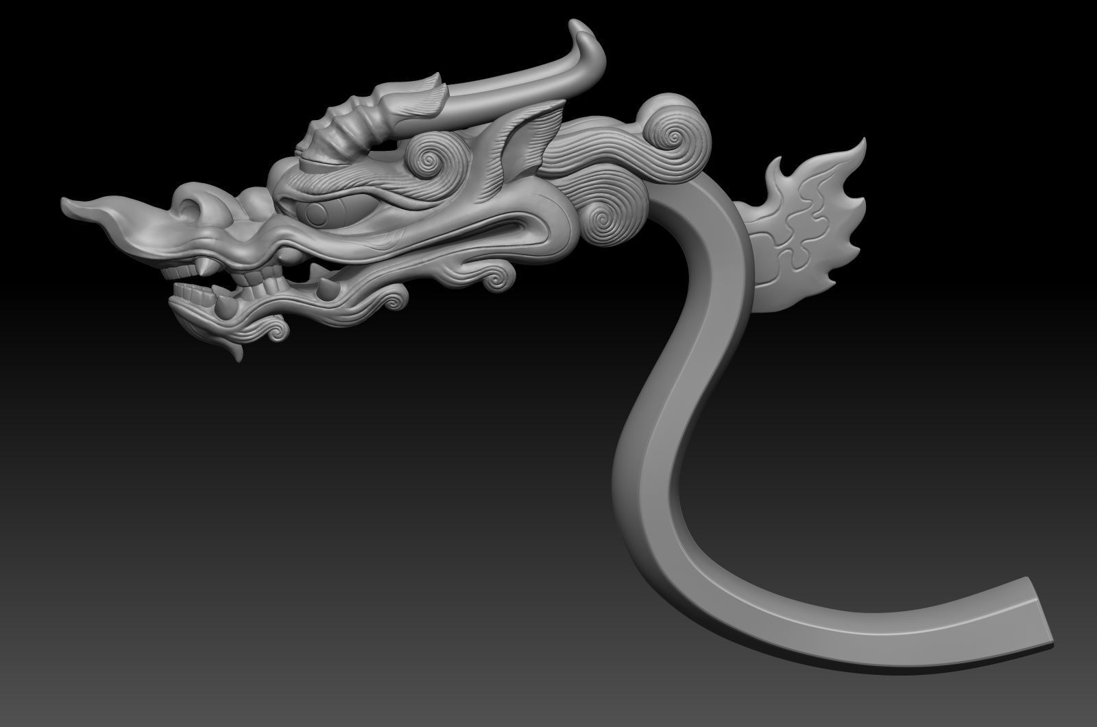 dragon head decorative crank handle decorative sculpture 3D print model_11