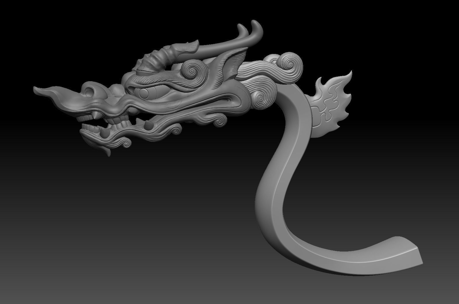 dragon head decorative crank handle decorative sculpture 3D print model_3