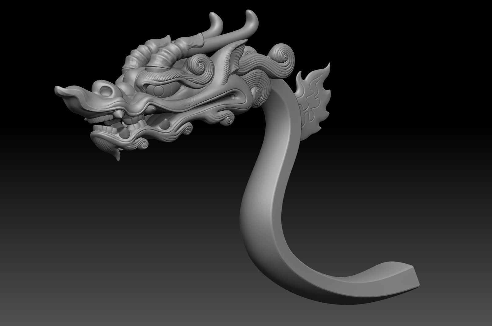 dragon head decorative crank handle decorative sculpture 3D print model_10