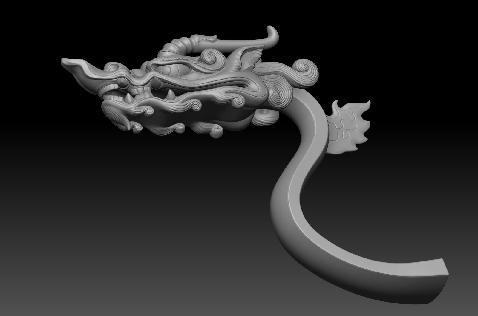 dragon head decorative crank handle decorative sculpture 3D print model_12