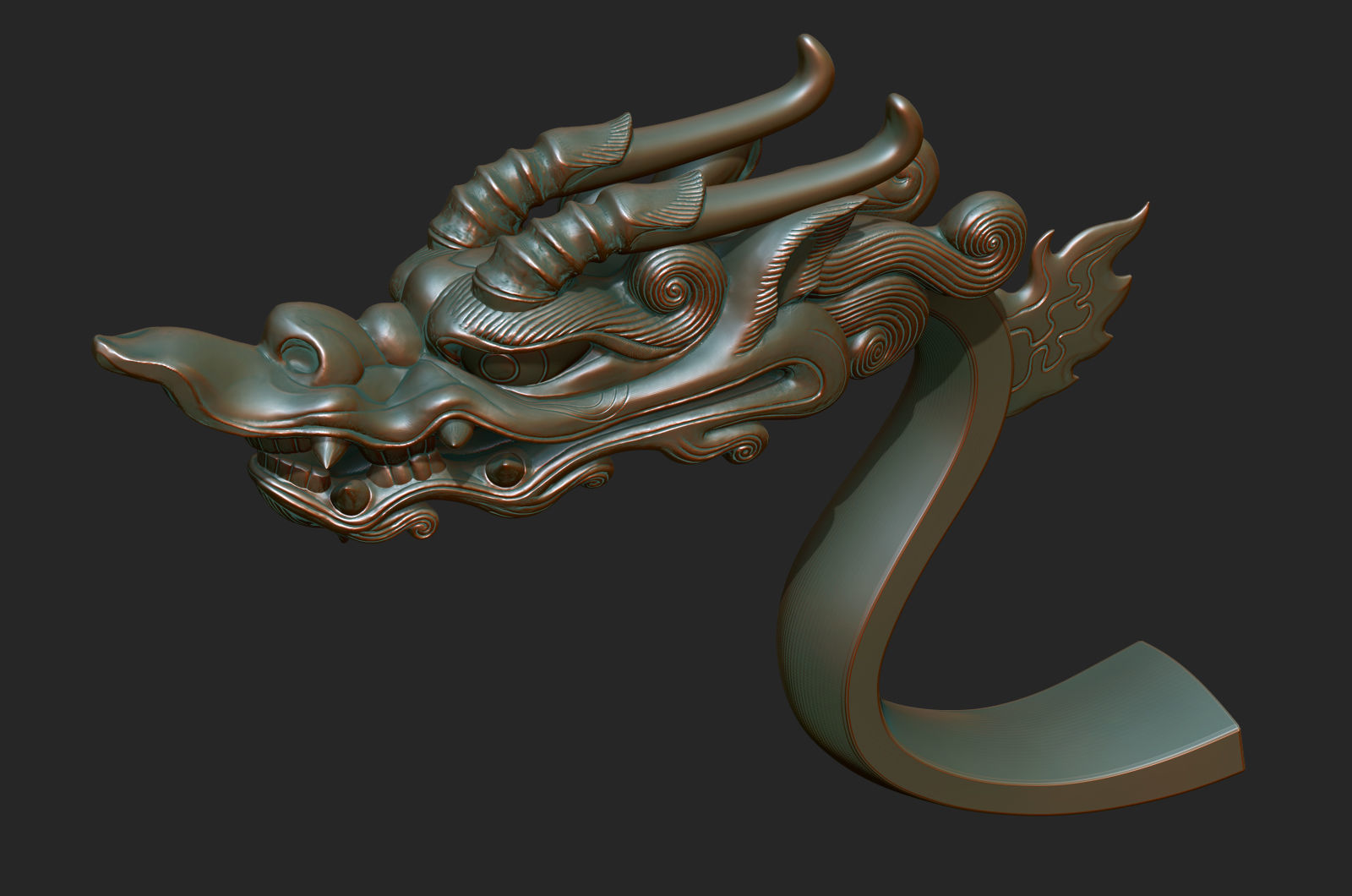 dragon head decorative crank handle decorative sculpture 3D print model_2