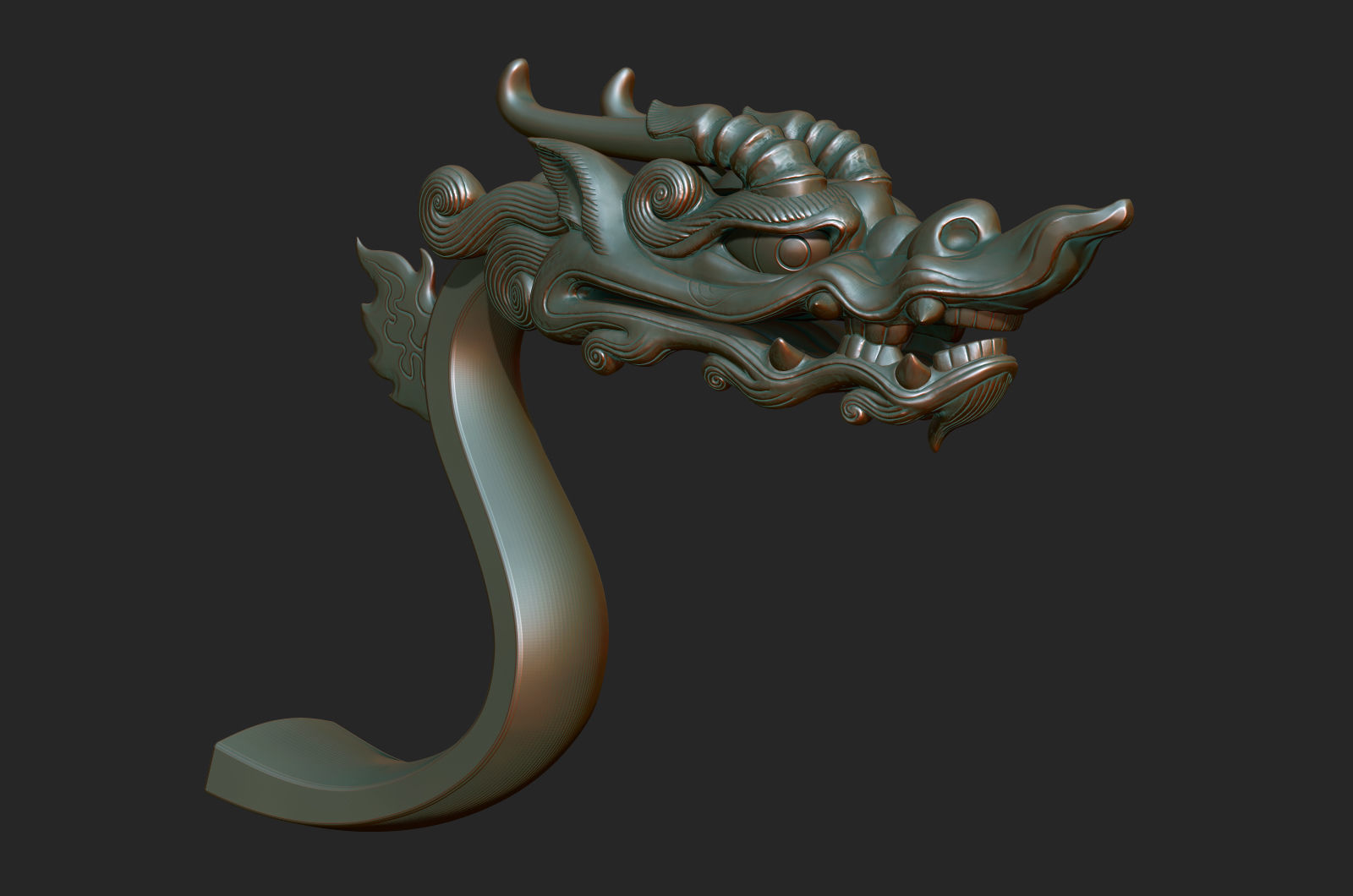 dragon head decorative crank handle decorative sculpture 3D print model_1