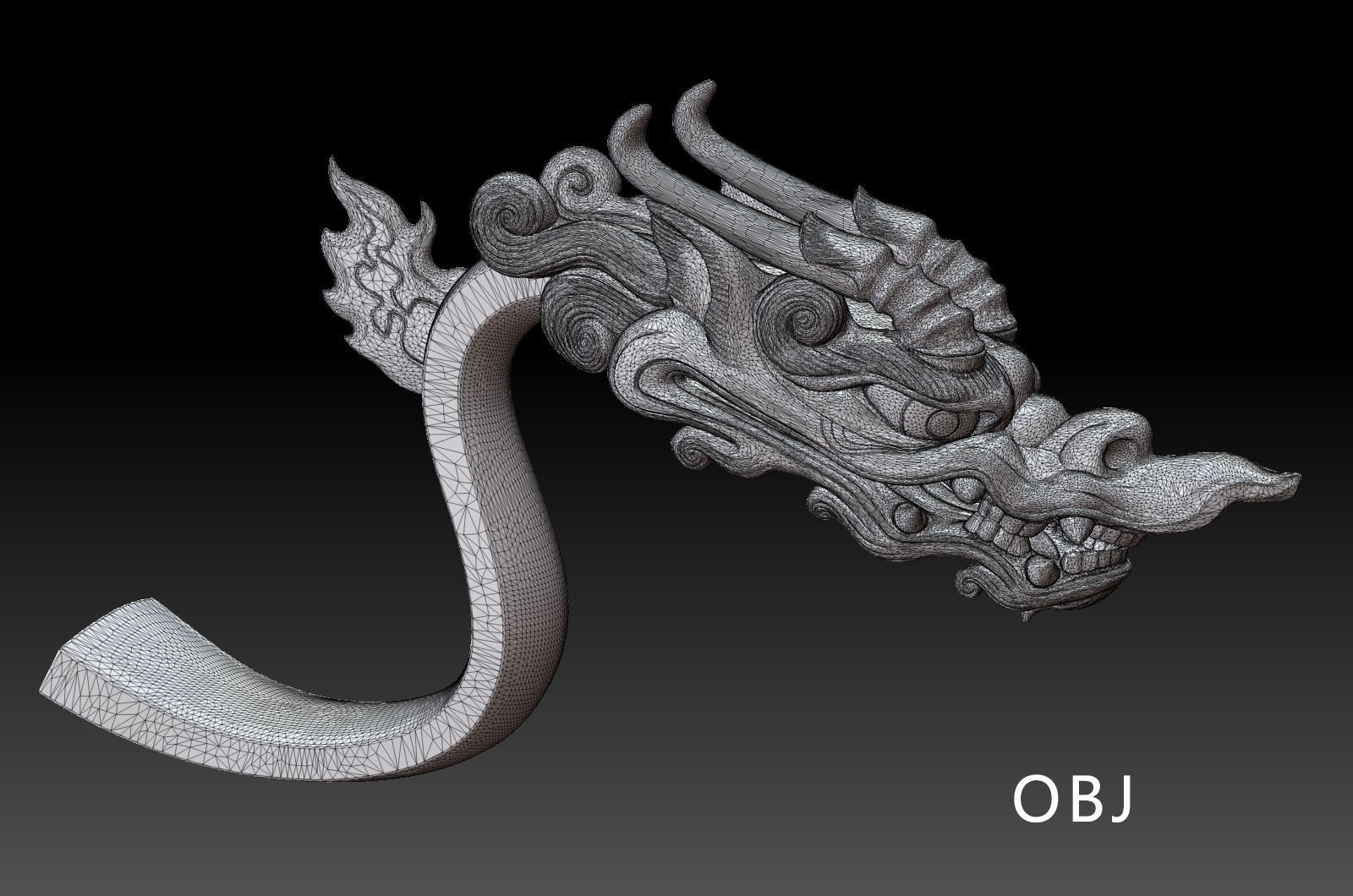 dragon head decorative crank handle decorative sculpture 3D print model_9