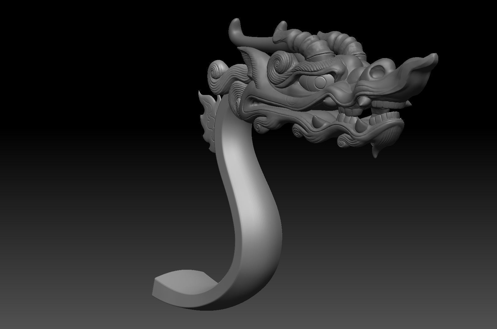 dragon head decorative crank handle decorative sculpture 3D print model_4