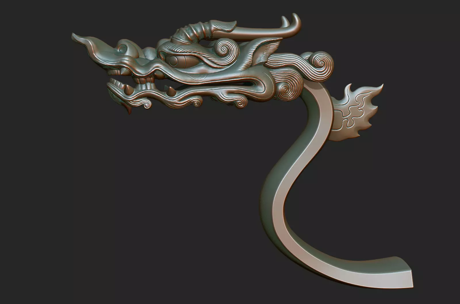 dragon head decorative crank handle decorative sculpture 3D print model_0