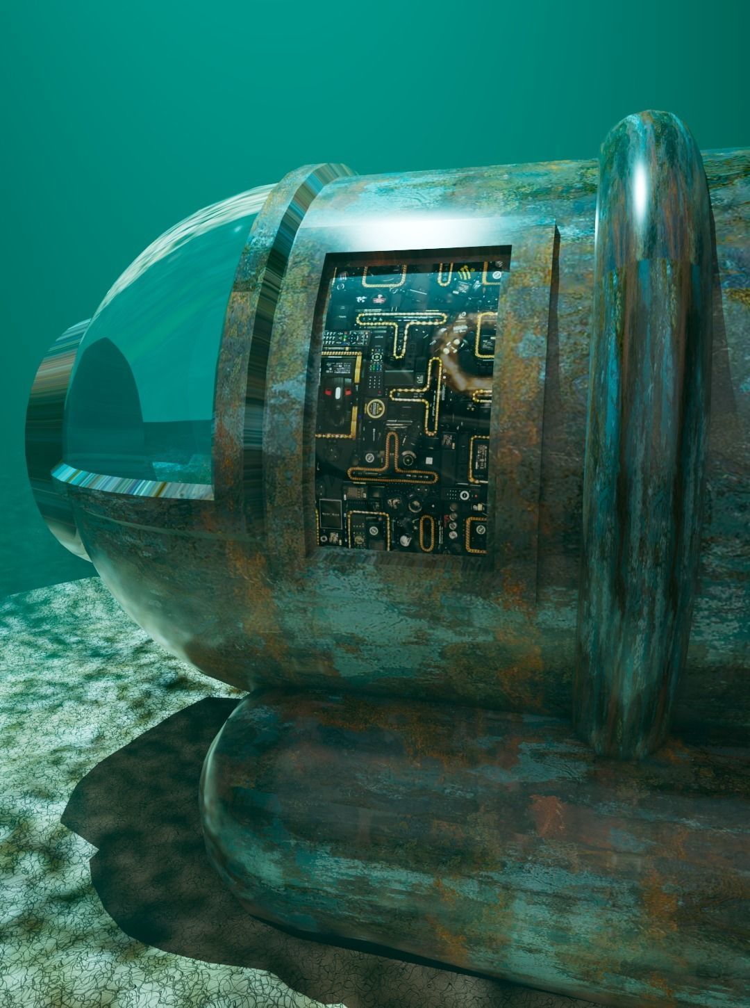 Submarine at the bottom of the sea 3D model_3