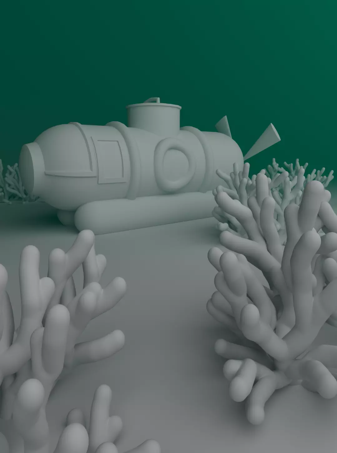 Submarine at the bottom of the sea 3D model_0