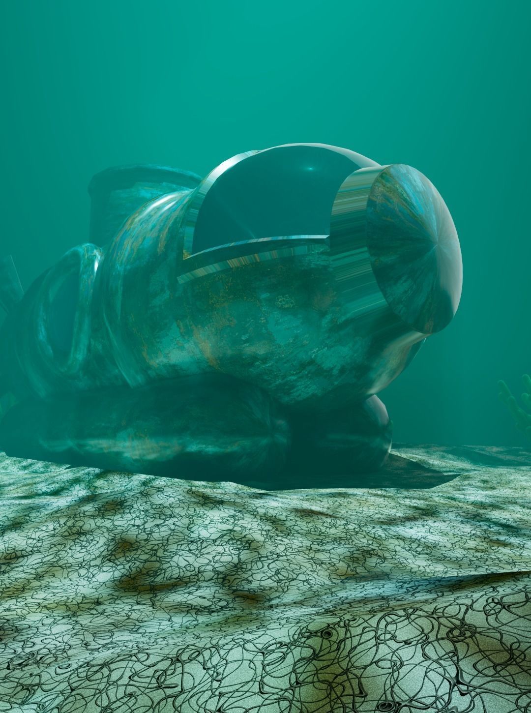 Submarine at the bottom of the sea 3D model_6