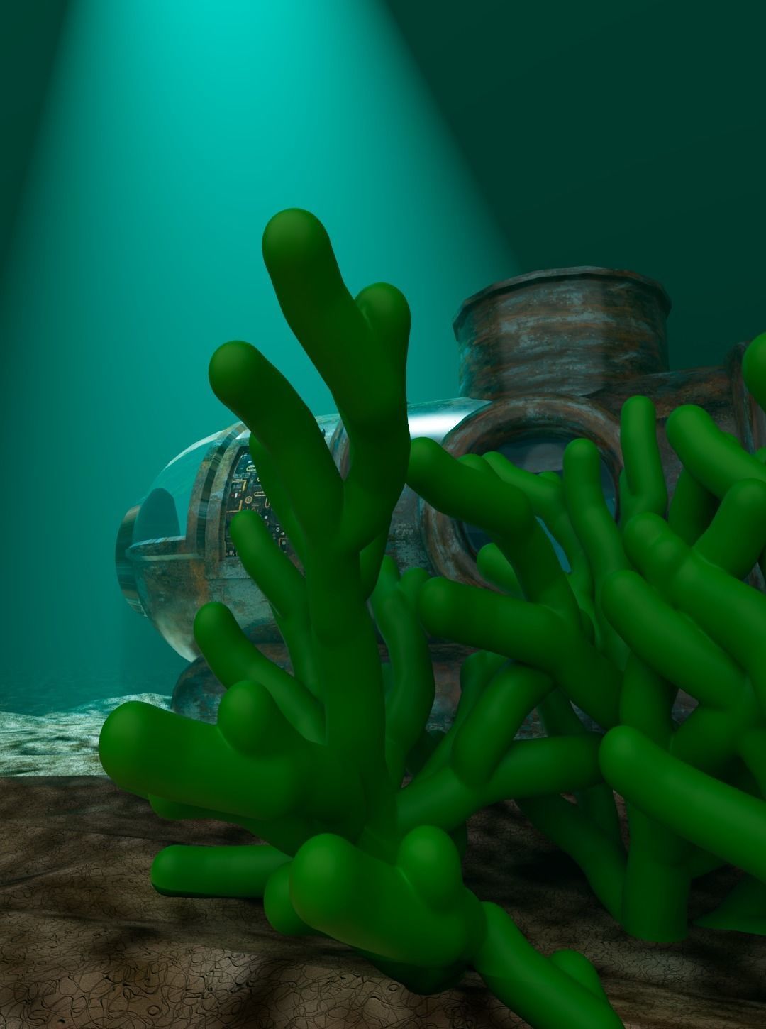 Submarine at the bottom of the sea 3D model_2