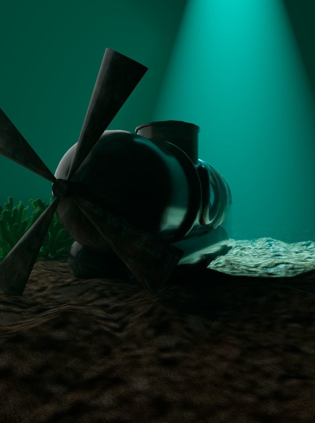Submarine at the bottom of the sea 3D model_5