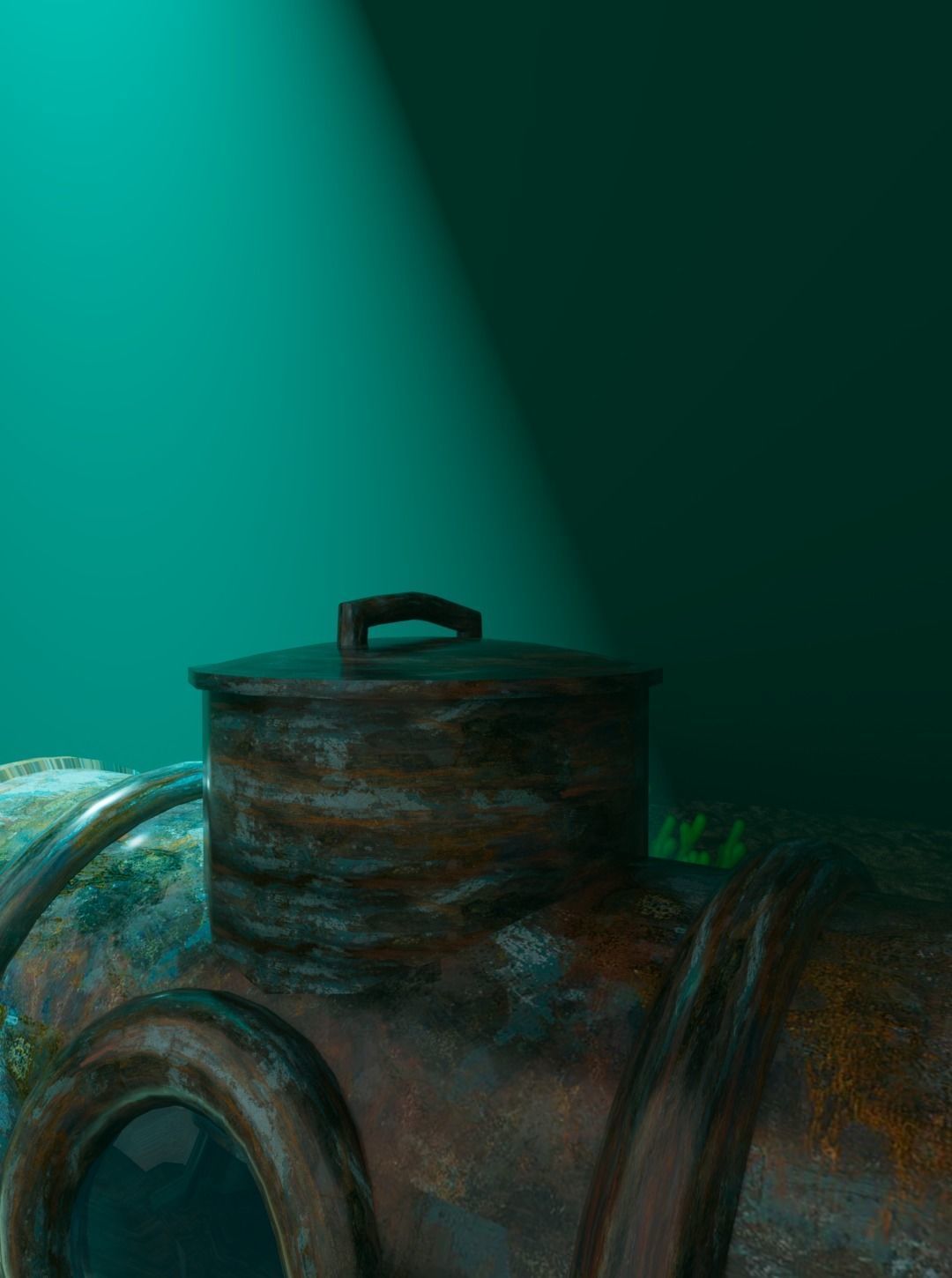 Submarine at the bottom of the sea 3D model_4