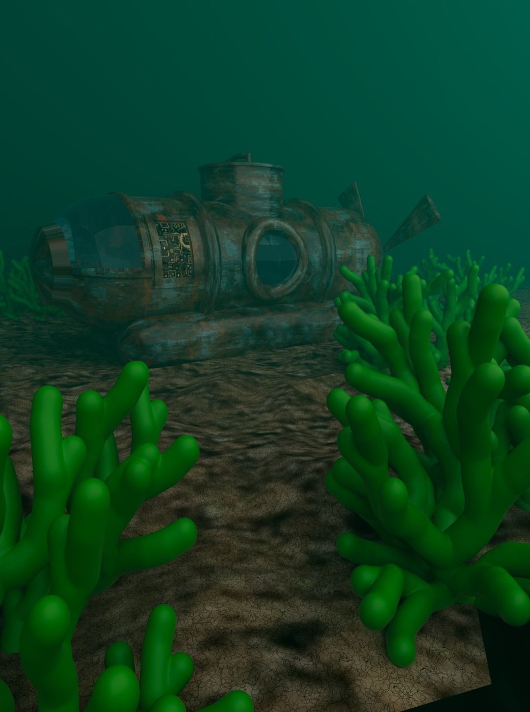 Submarine at the bottom of the sea 3D model_7
