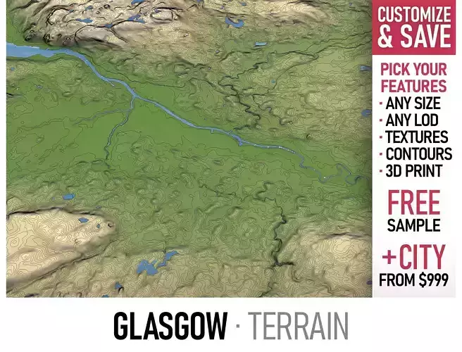 Glasgow - 3D Terrain Model Low-poly 3D model