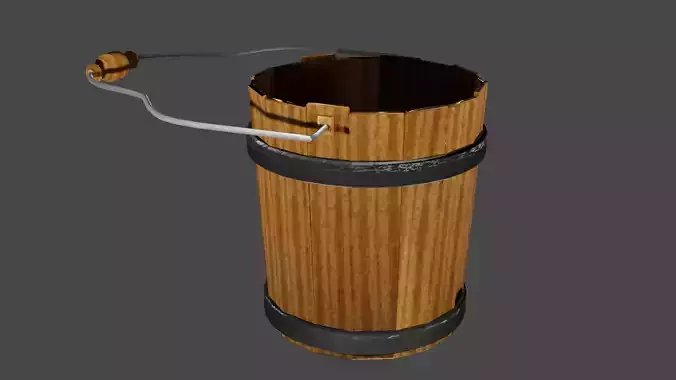 Wooden Bucket Low-poly 3D model