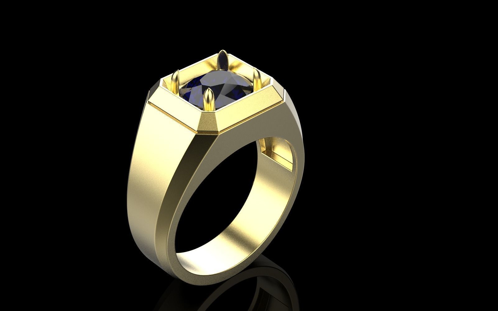 Cushion gem man signet ring model 481 3D print model_42