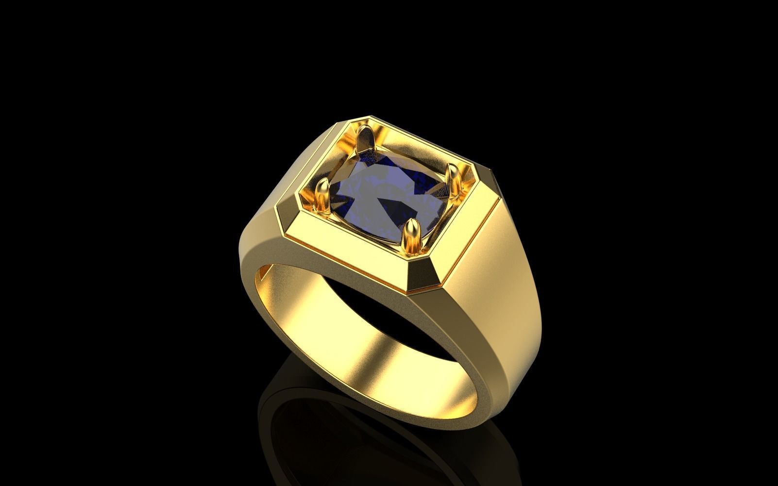 Cushion gem man signet ring model 481 3D print model_17