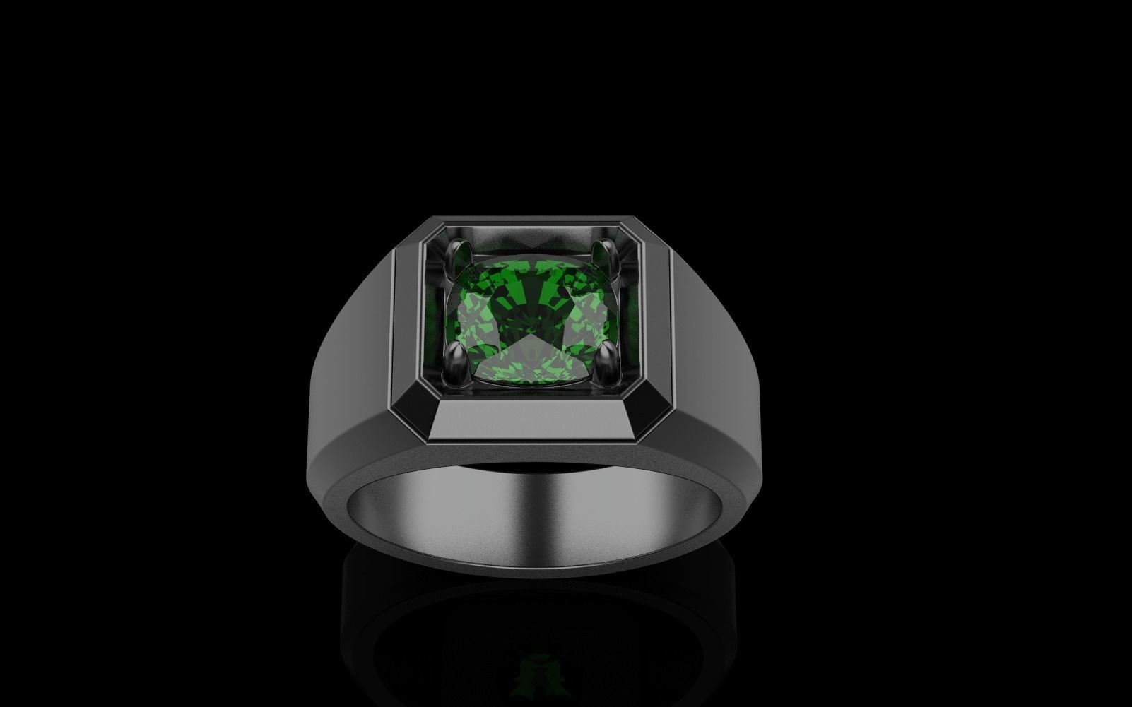 Cushion gem man signet ring model 481 3D print model_32