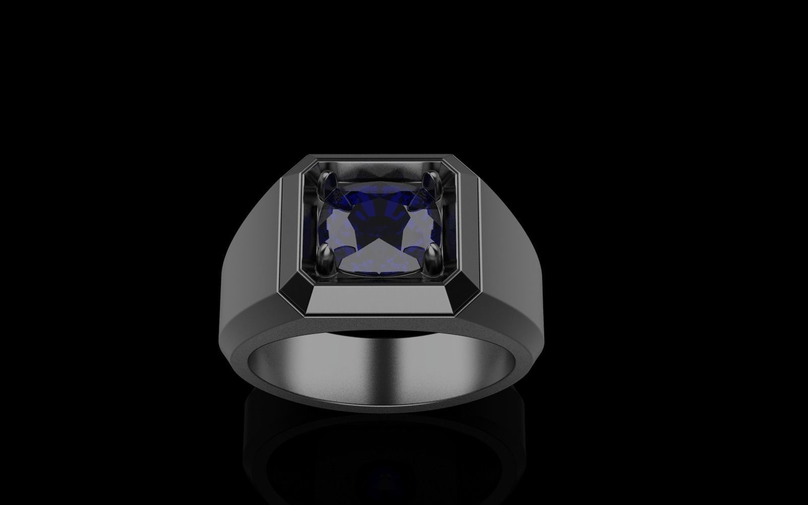 Cushion gem man signet ring model 481 3D print model_37