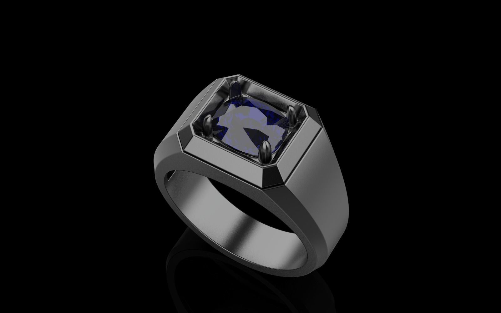 Cushion gem man signet ring model 481 3D print model_20