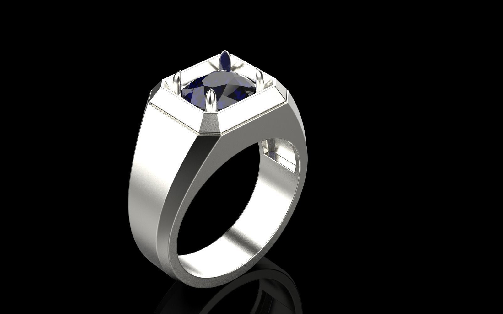 Cushion gem man signet ring model 481 3D print model_46