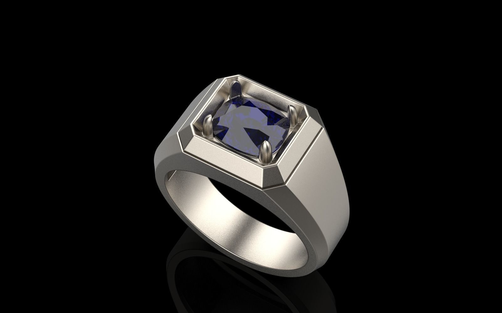 Cushion gem man signet ring model 481 3D print model_19