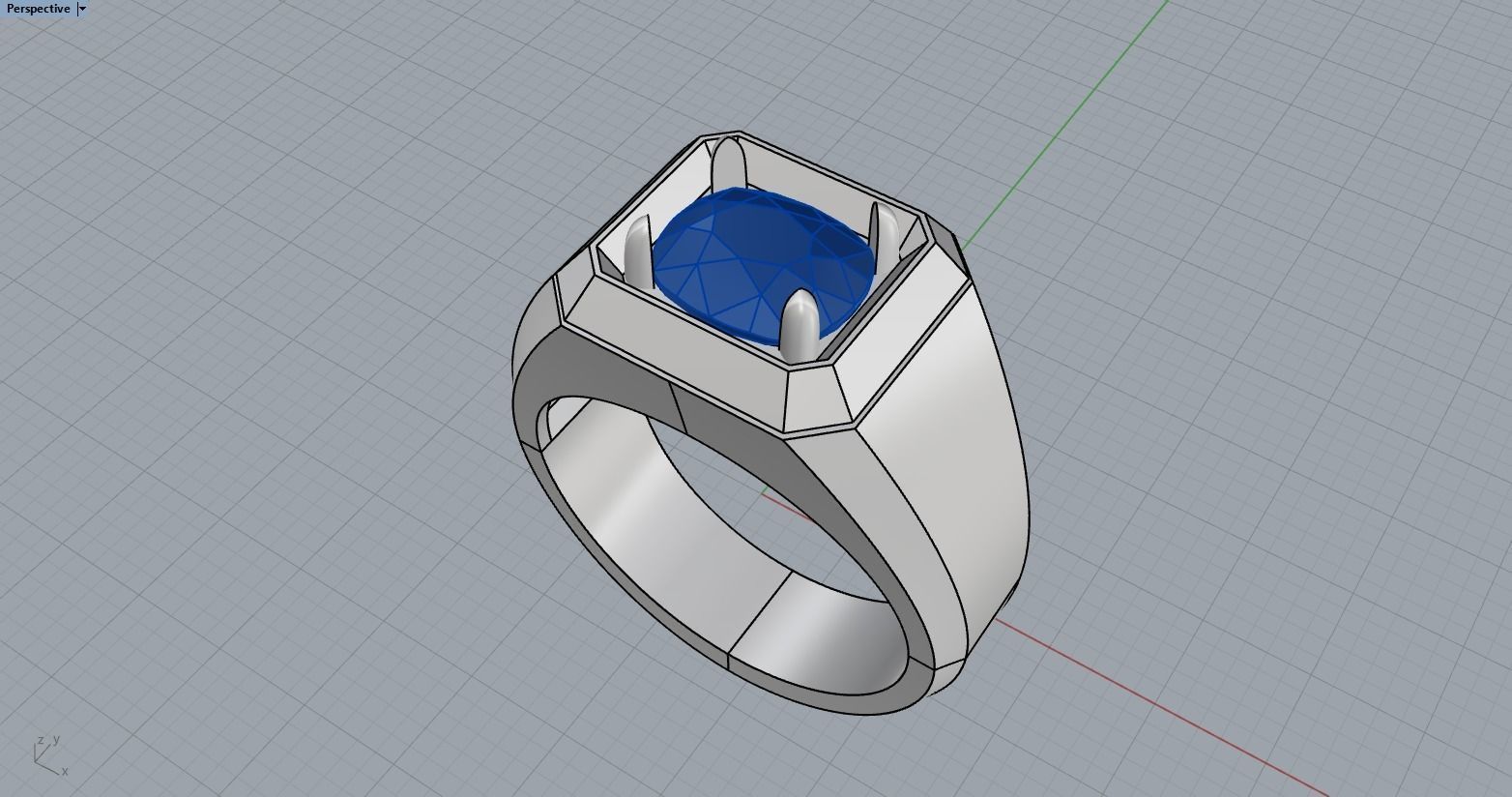 Cushion gem man signet ring model 481 3D print model_10