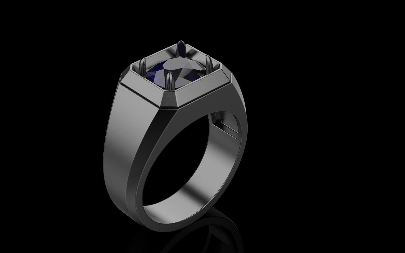 Cushion gem man signet ring model 481 3D print model_45