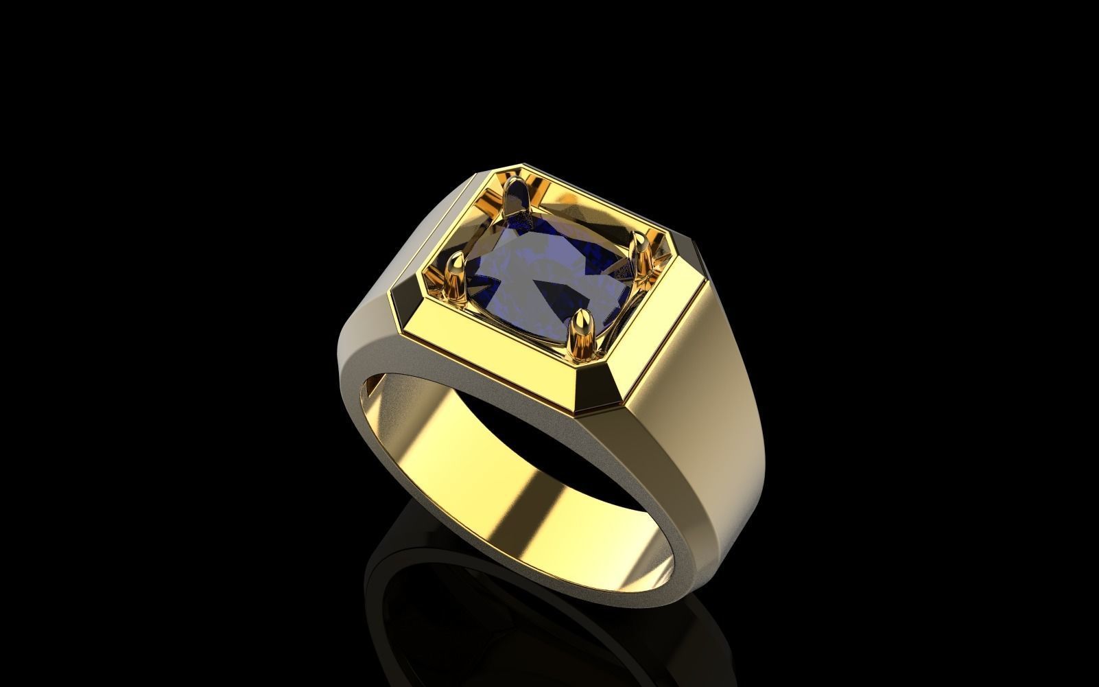 Cushion gem man signet ring model 481 3D print model_22