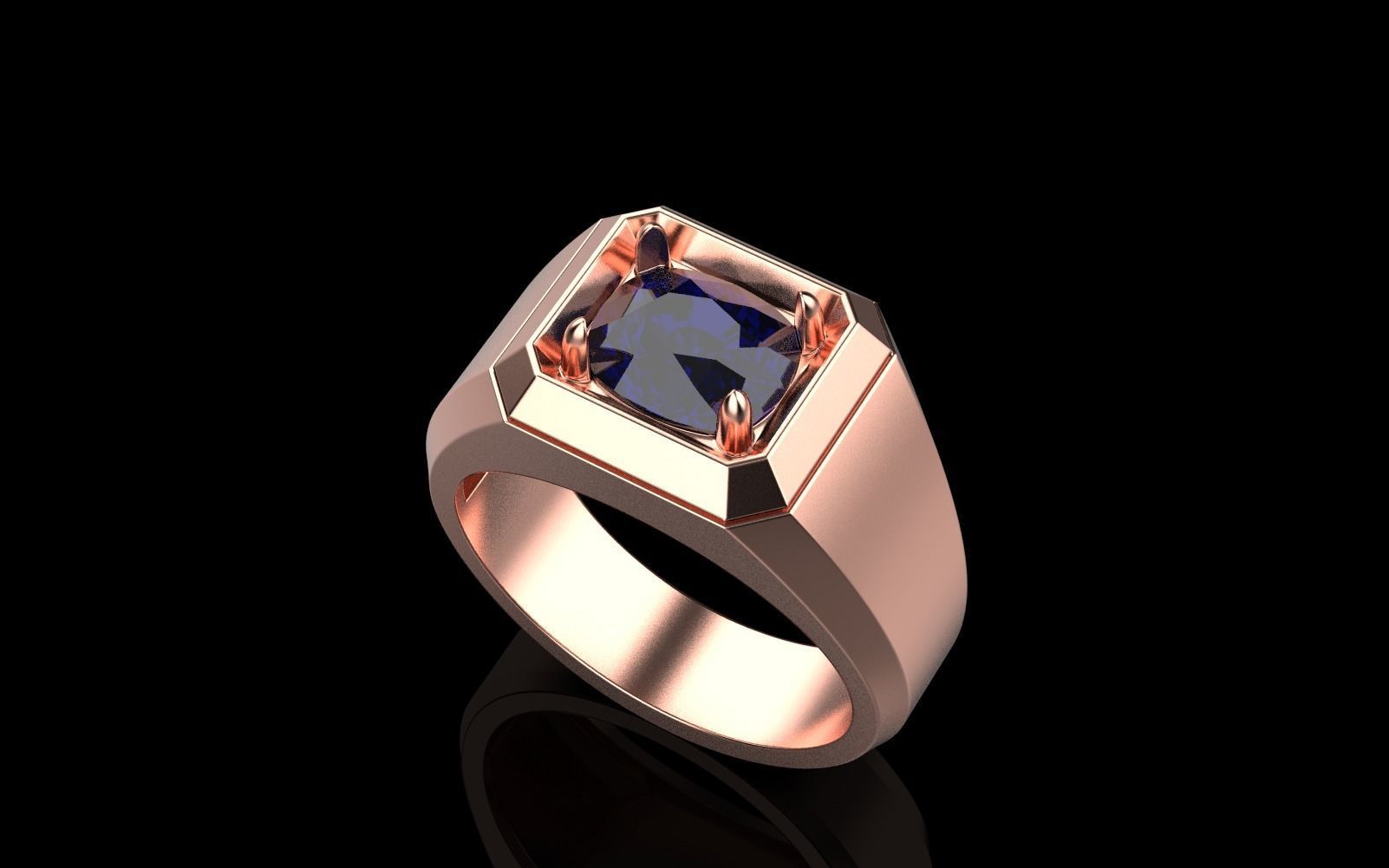 Cushion gem man signet ring model 481 3D print model_3