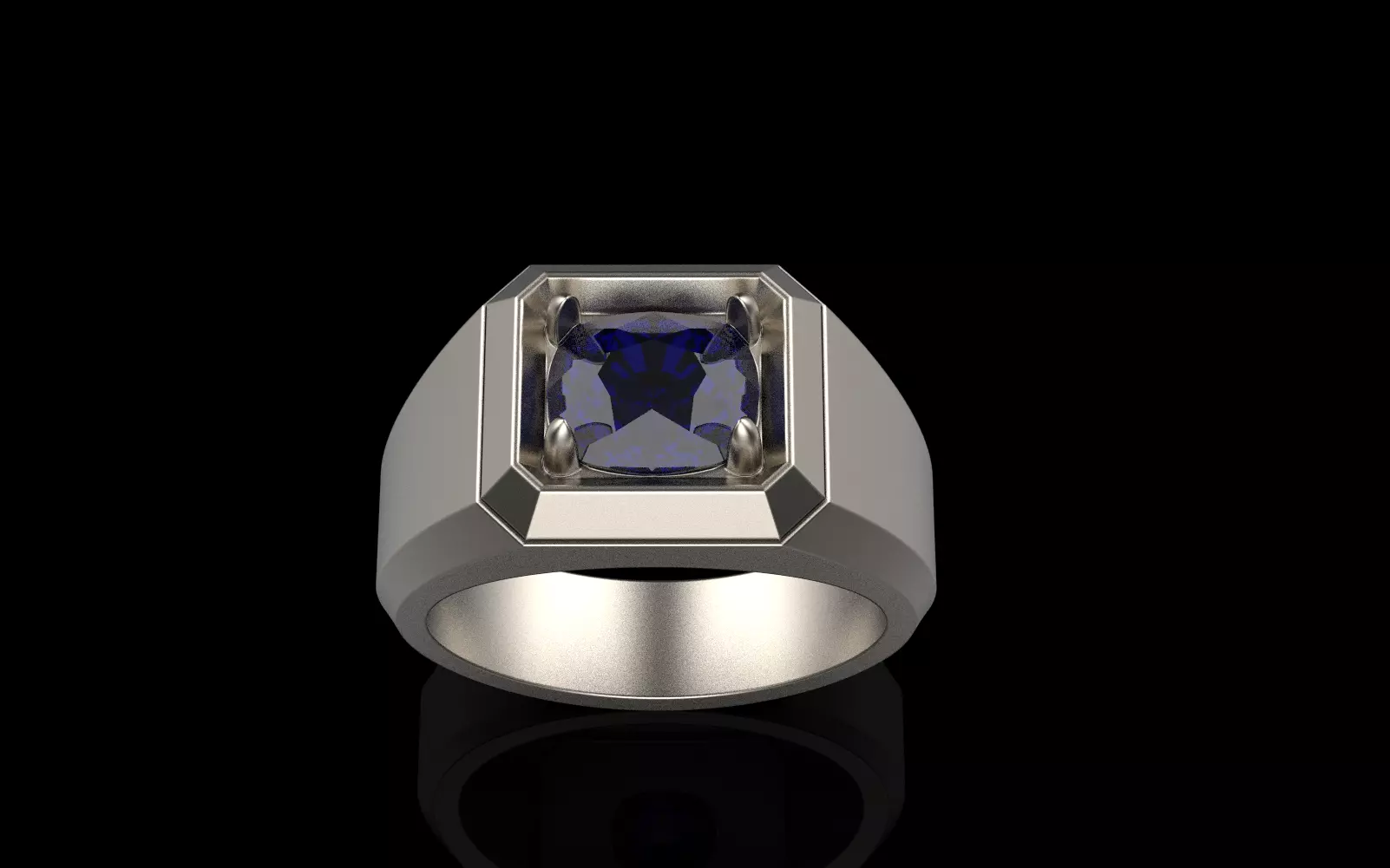 Cushion gem man signet ring model 481 3D print model_0