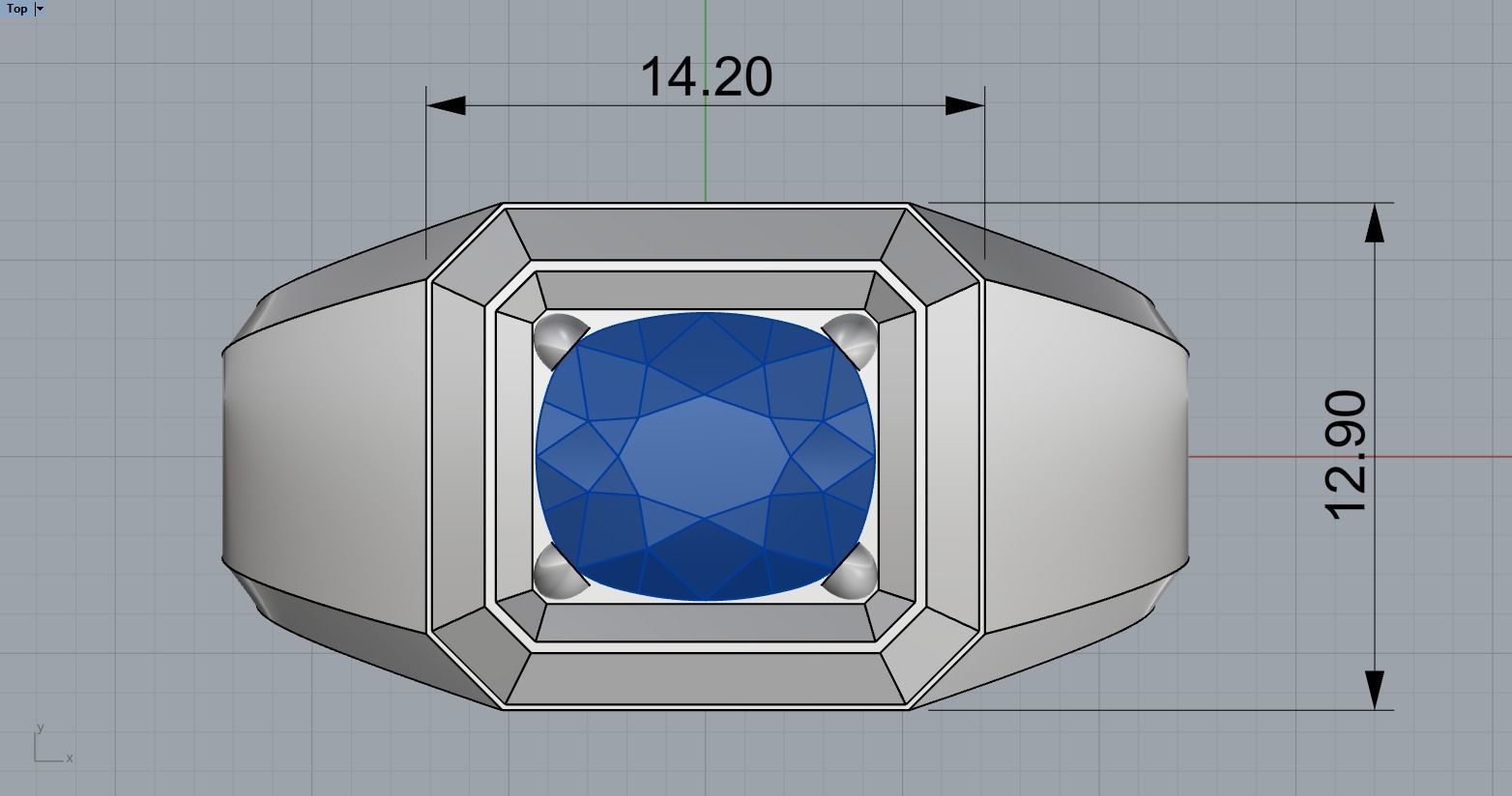 Cushion gem man signet ring model 481 3D print model_7