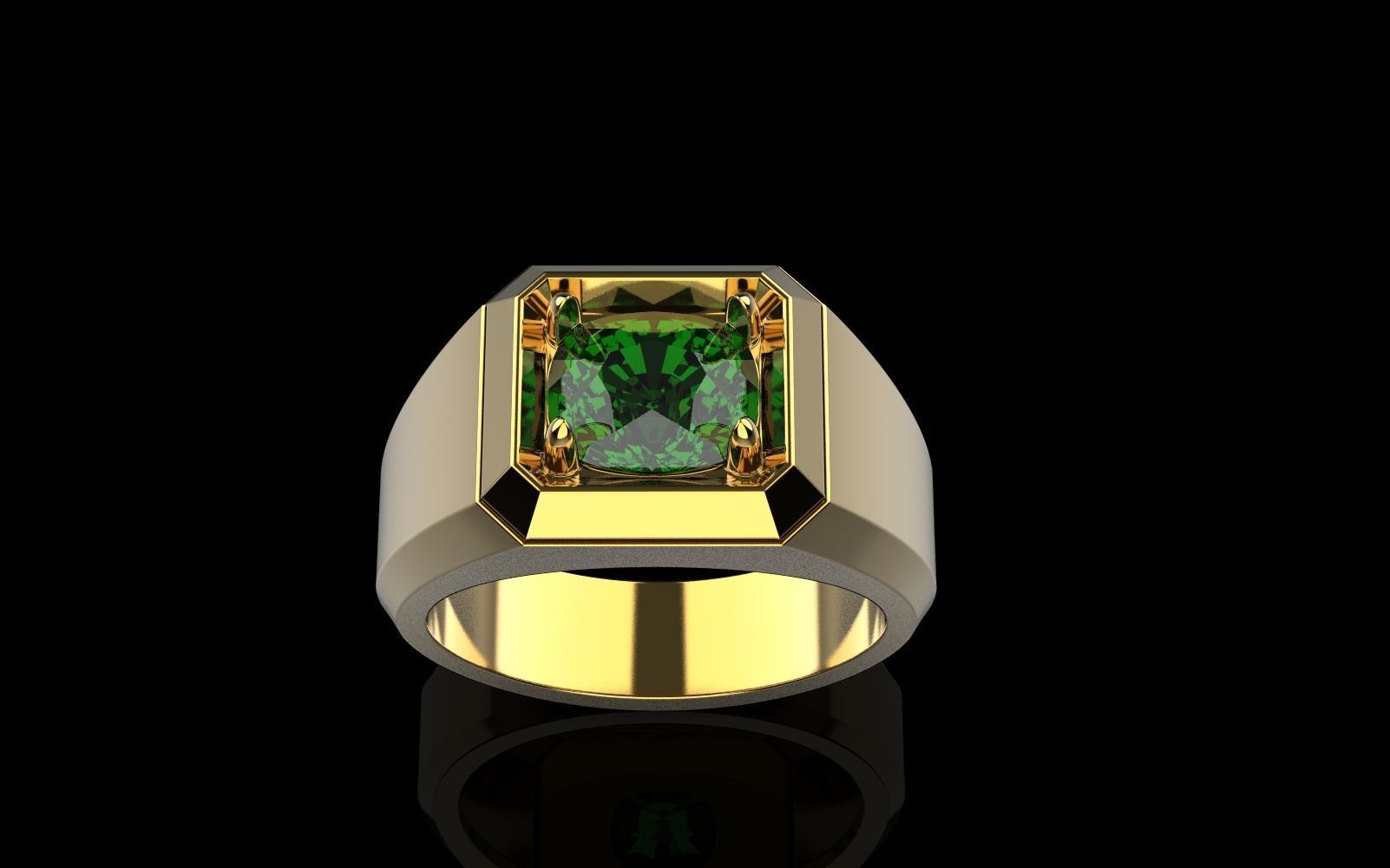 Cushion gem man signet ring model 481 3D print model_34