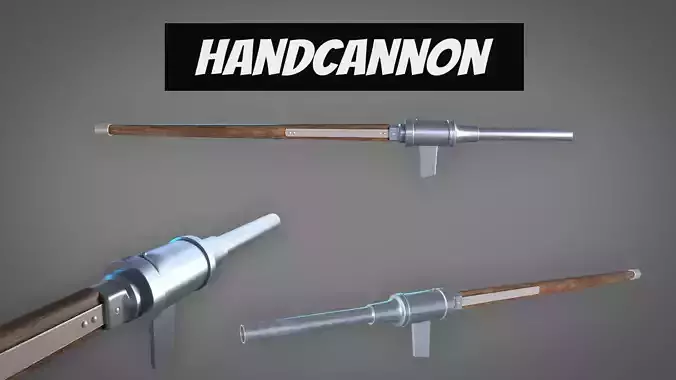 Medieval HandCannon Long handle Version 3D Model Lowpoly