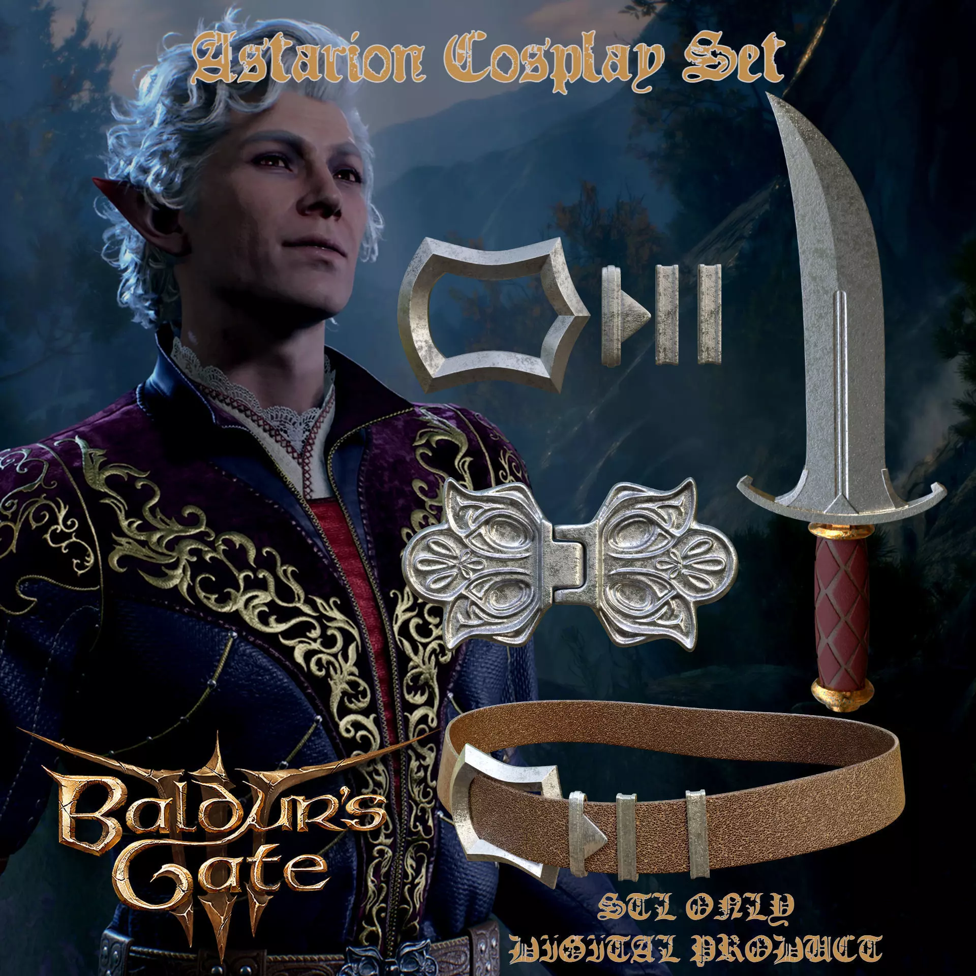 Astarion Accessories Cosplay set Baldurs Gate 3 3D print model