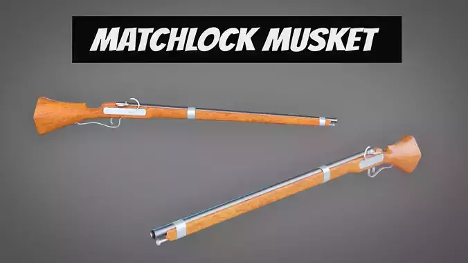 Matchlock Musket Firearm LowPoly 3D Model Low-poly 3D model