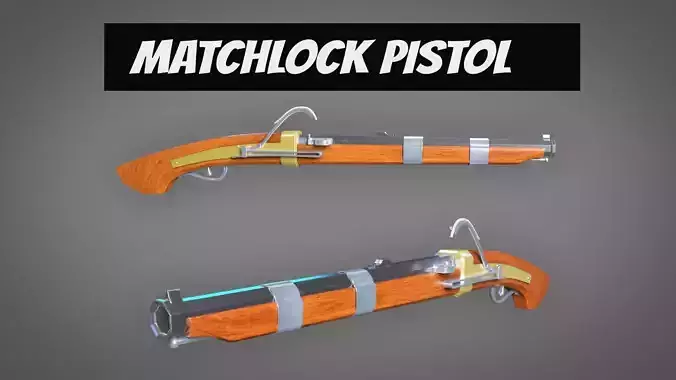 Matchlock Pistol Firearm LowPoly 3D Model Low-poly 3D model