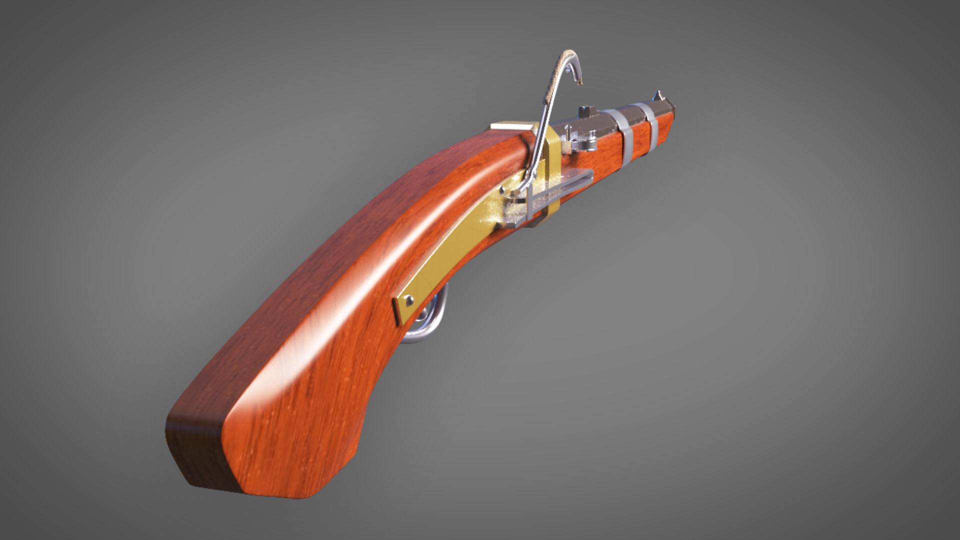 Matchlock Pistol Firearm LowPoly 3D Model Low-poly 3D model_2