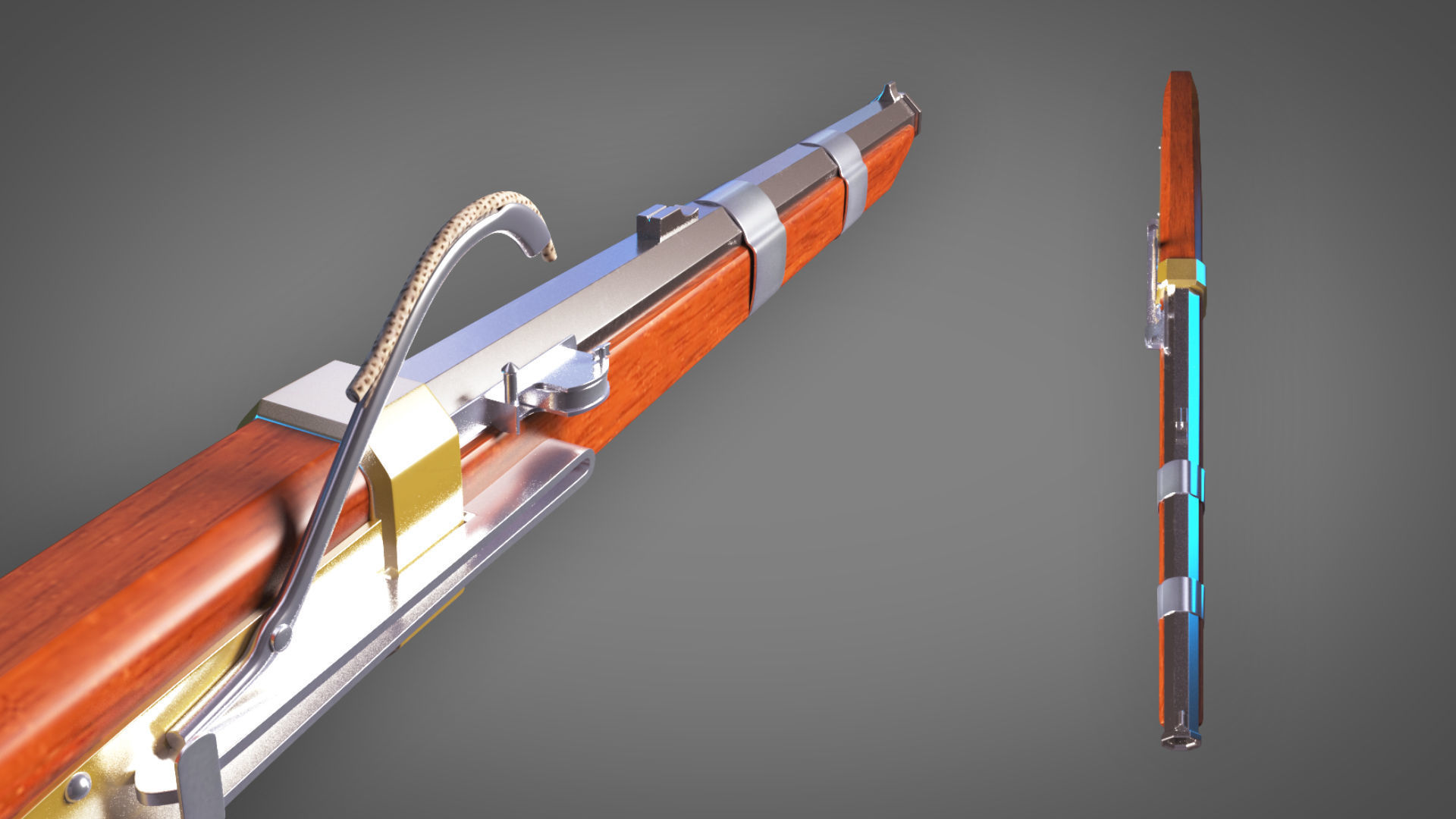 Matchlock Pistol Firearm LowPoly 3D Model Low-poly 3D model_1