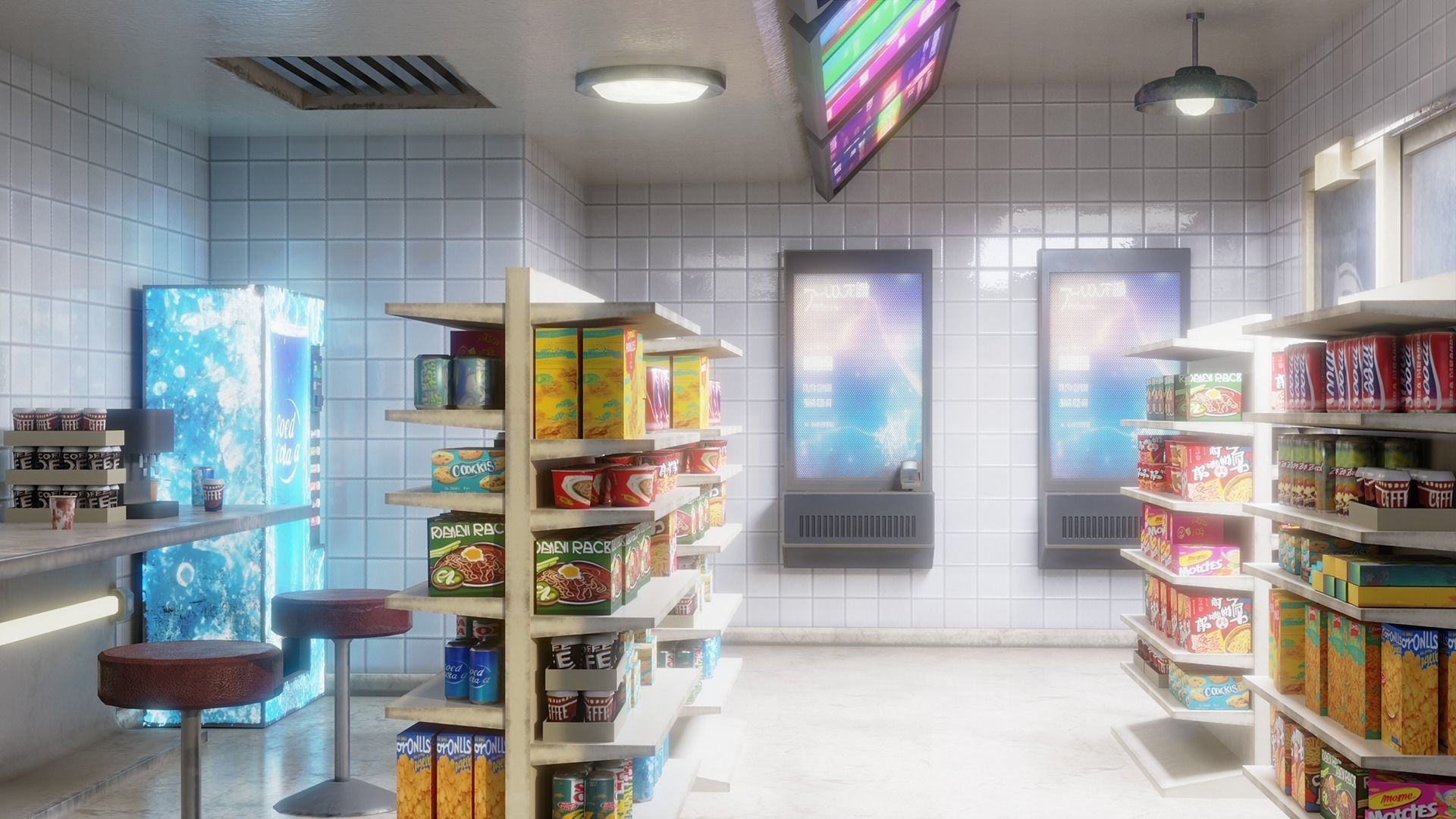 Cyberpunk Store building and props Low-poly 3D model_2