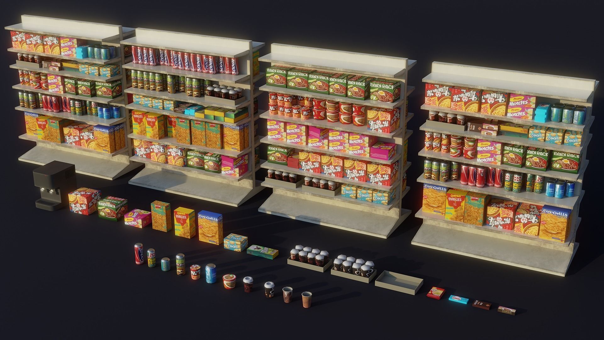 Cyberpunk Store building and props Low-poly 3D model_4