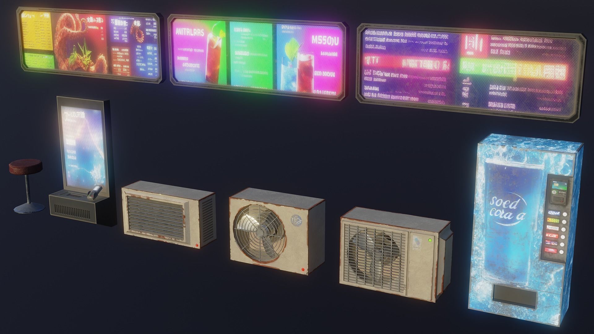 Cyberpunk Store building and props Low-poly 3D model_3
