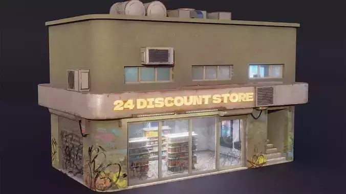 Cyberpunk Store building and props Low-poly 3D model