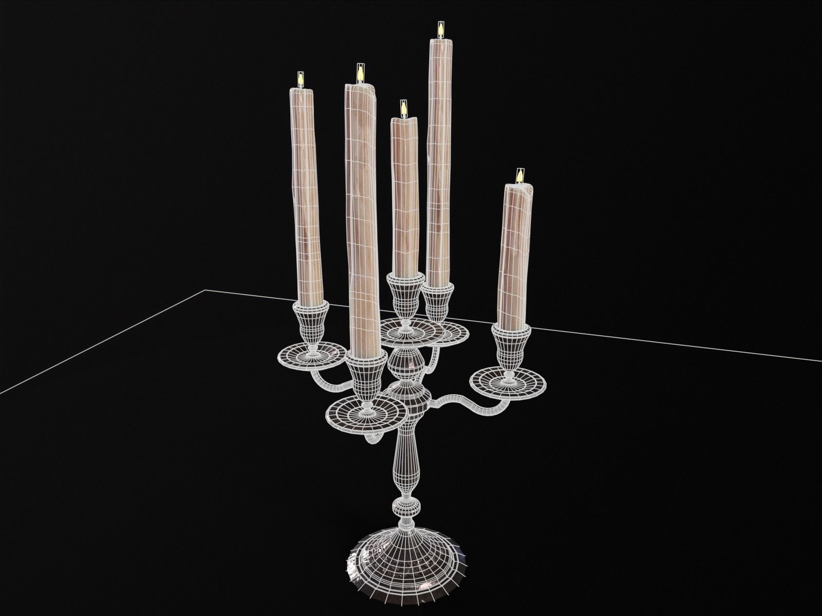 Iron Cased Five Point Candelabra Low-poly 3D model_7