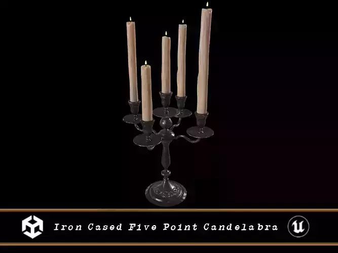 Iron Cased Five Point Candelabra Low-poly 3D model