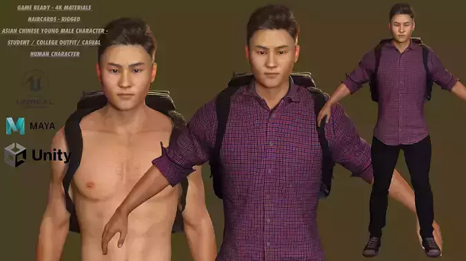 AAA 3D REALISTIC CHARACTER - ASIAN YOUNG CHINESE MAN  Low-poly 3D model