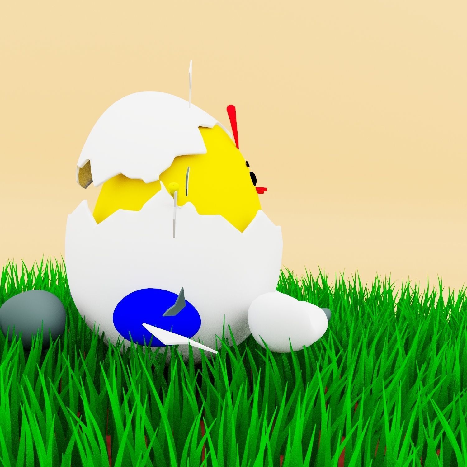 Chick Hatching and Shell 3D model or chicken 3d model Low-poly 3D model_21