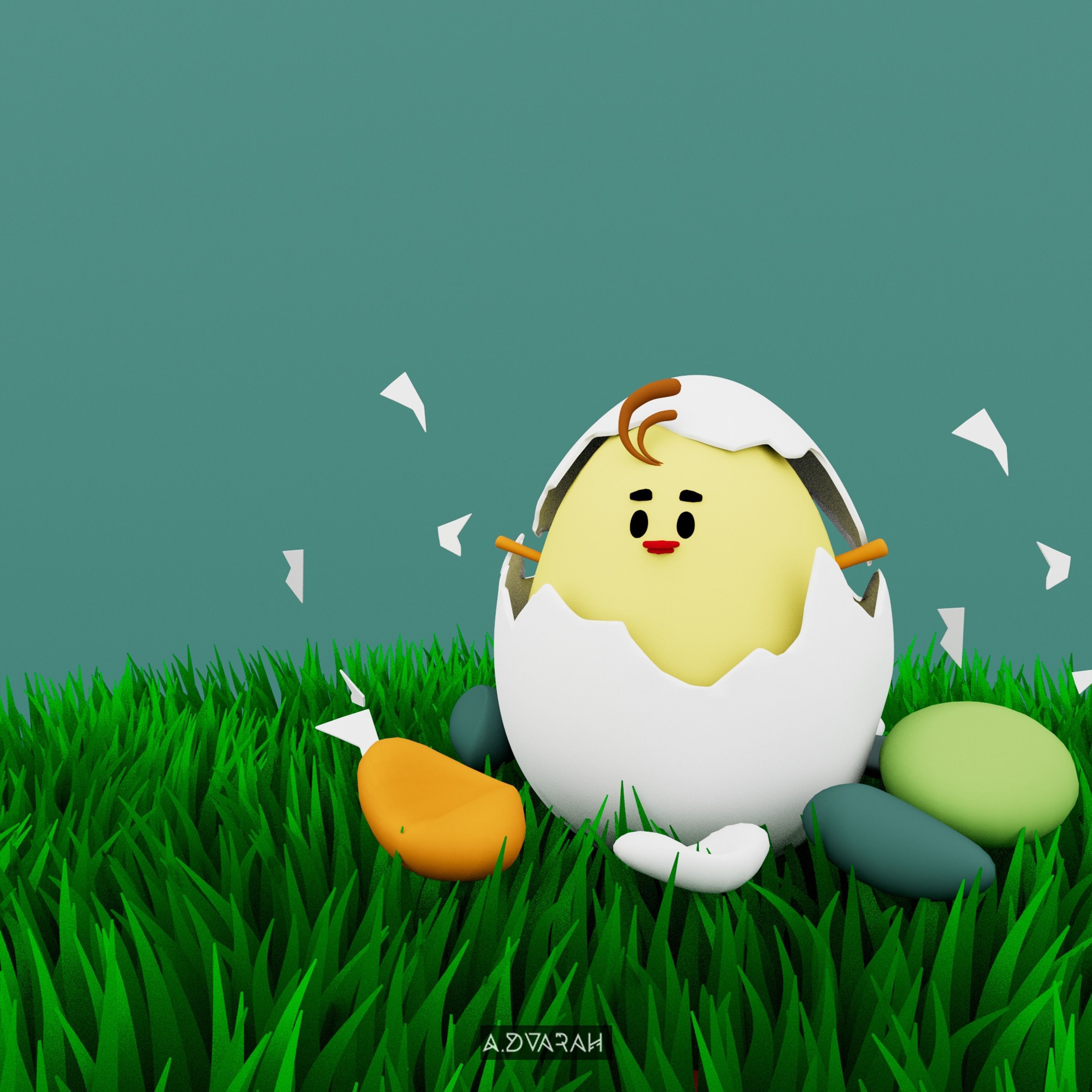 Chick Hatching and Shell 3D model or chicken 3d model Low-poly 3D model_7